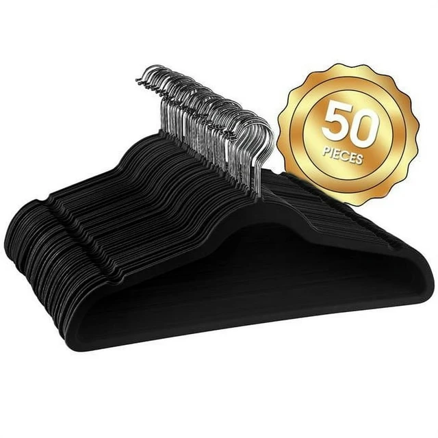 Slip Velvet Clothing Hangers, 50 Pack, Black