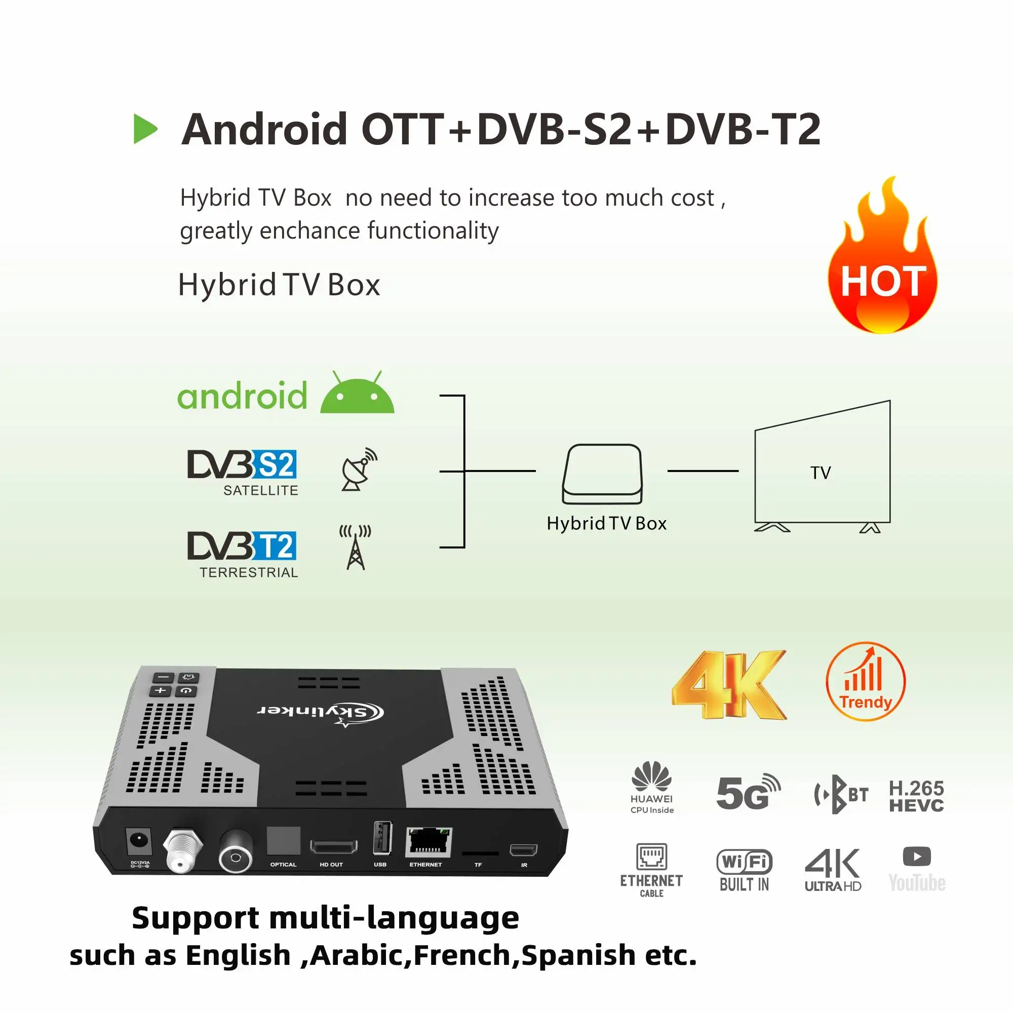 Skylinker Z8 Plus 4K Android OTT+ DVB-S2+DVB-T2 Hybrid TV Box BT