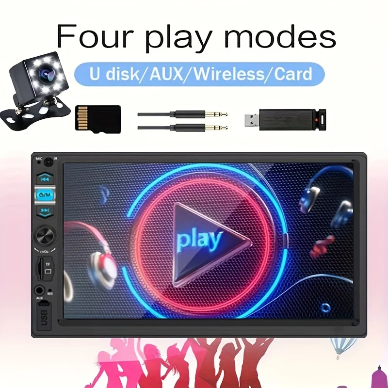 7인치 HD 카 스테레오 라디오 뉴스타일 2딘 MP5 멀티미디어 플레이어 (8LED 후방 카메라, FM/USB/AUX, SD 기능 포함)