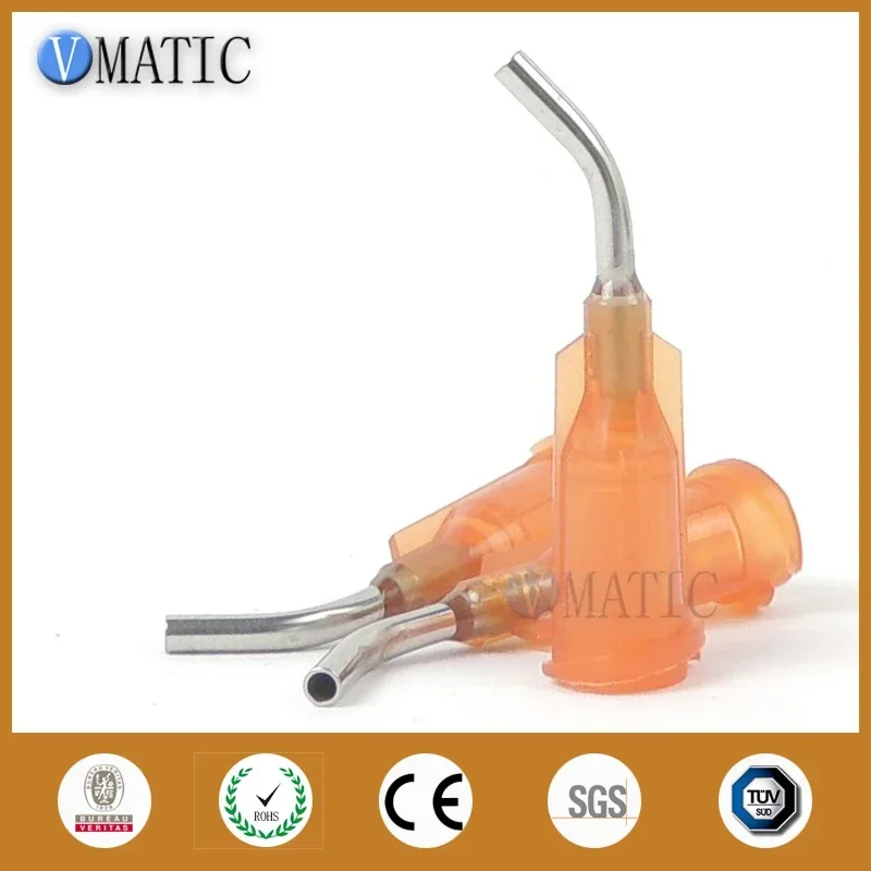 100Pcs 15G Amber 0.5''Tubing 45 Degree Bend Bent Dispensing Needle Tips Blunt End Stainless Steel Needles 1/2 Inch