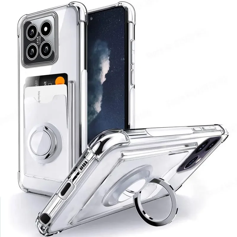 Ring Holder Wallet Card Slot Phone Case with Airbag Shockproof Soft Silicone Transparent Cover