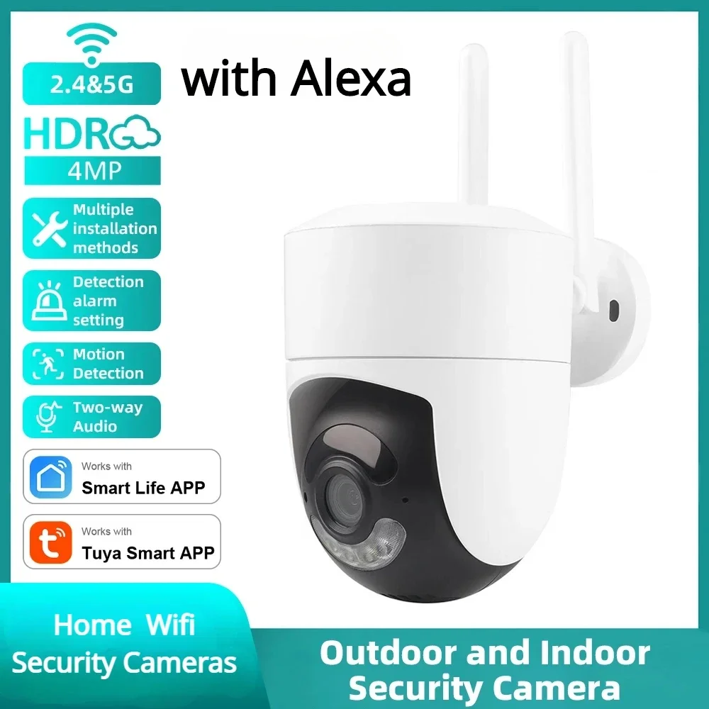 4MP 2.4G/5G Dual Band WiFi Home Security Cameras with Alexa Waterproof Motion Detection Outdoor IP Camera Alarm Surveillance