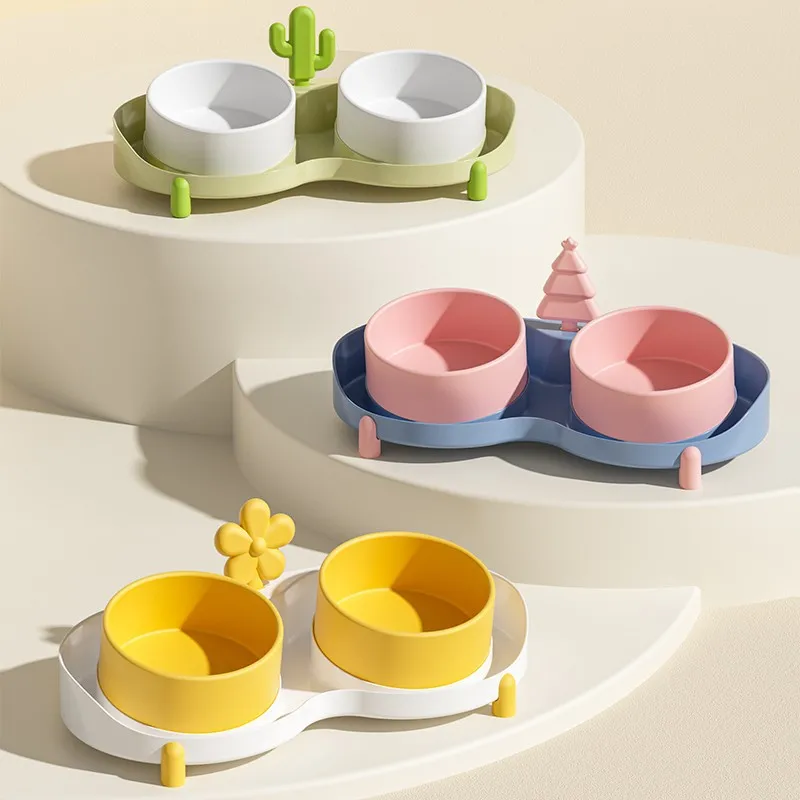 

Cat Bowl Pet Ceramic Bowl Cat Food Bowl Elevated Bowl Anti-upset Ceramic Bevel Double Bowl Dog Bowl Drinking Bowl Supplies