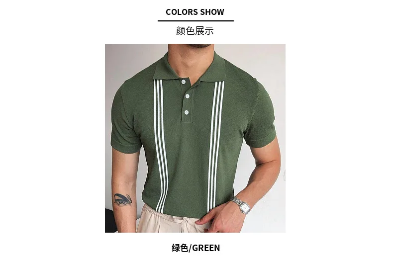 Hot Sale Men's Summer Clothes Luxury Style Slim Green Stripe Polo Shirts Male Knitted Short Sleeve Polo T shirts Men Golf Shirts 12 S72504b943c184cc4a0d3c5b4d8627463Q