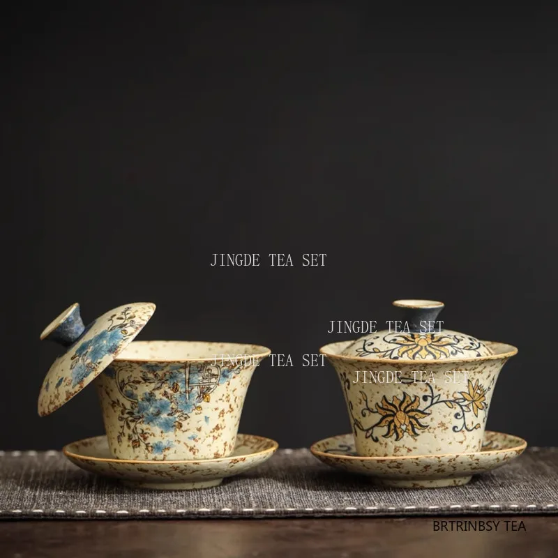 Ceramic Sancai Cover Bowl Household Large Hover Lid Bowl Chinese Style Tea Bowl with Lid Drinking Utensils Tea Set Accessories
