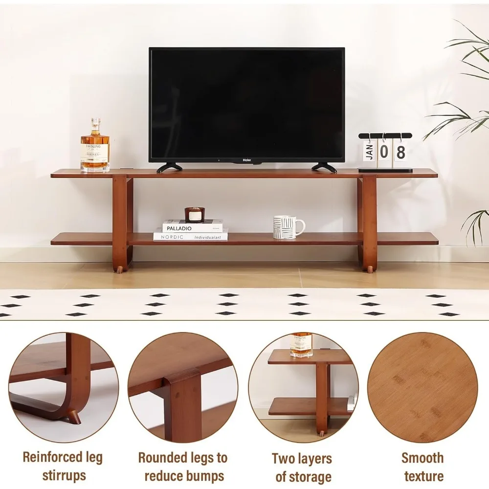 TV Stand with Storage for TVs up to 65'', Bamboo TVs Console Entertainment Center with 2 Open Shelf,TV Stand 5