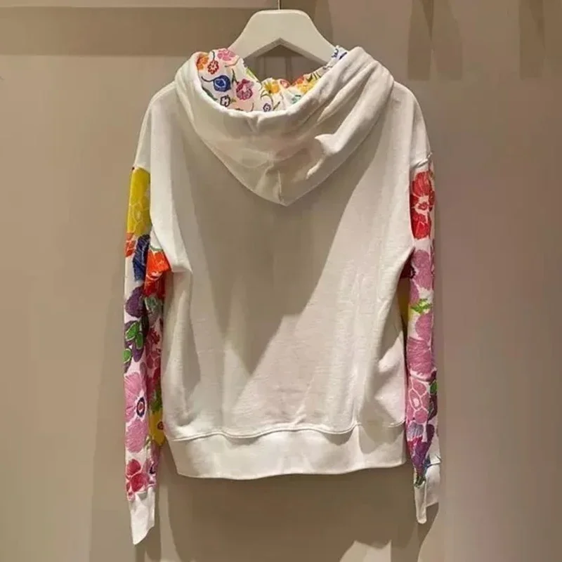 Autumn Winter Flower Fashion Patchwork Women\'s Hoodies Casual Elegant Y2K Tops All Match Pullover Long Sleeve Female Clothes