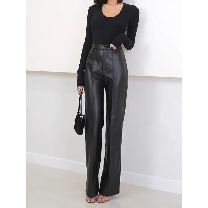 

2023 Genuine Leather Pants Spring and Autumn New Sheepskin Straight Sleeve Suit Pants Vertical Slim Large Legs Casual Pants Wome