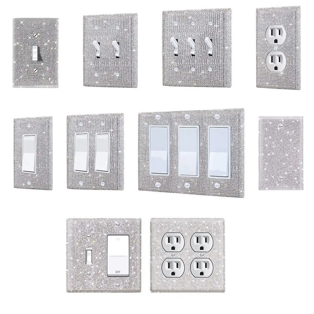 Access Panel Switch Panel Sticker Rhinestones Socket Frame Wall Plate Cover Bling Plug Outlet Glitter Crystal Home Decoration