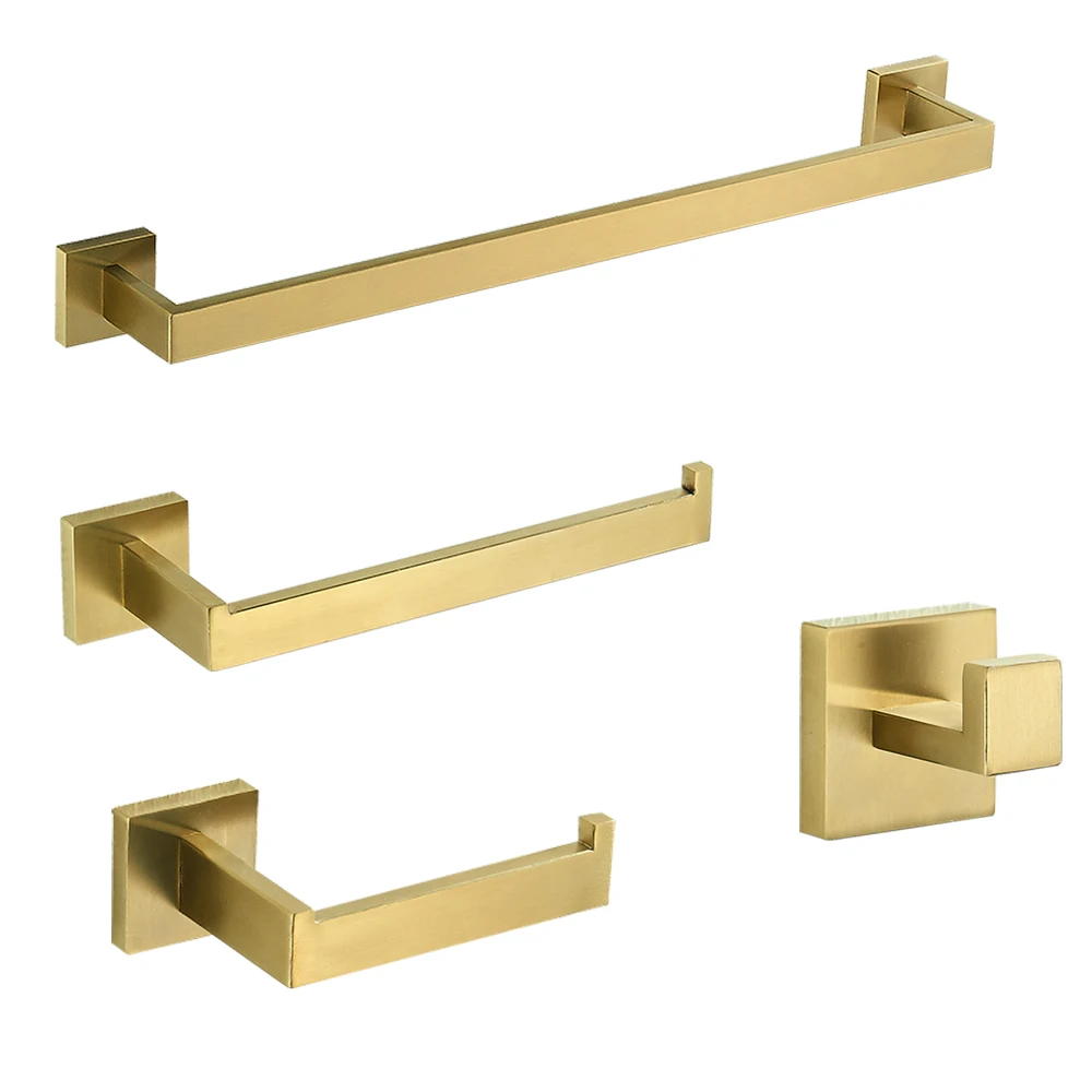 Brushed Gold Bathroom Hardware Set Robe Hook Towel Rail Bar Rack Bar Shelf Tissue Paper Holder Bathroom Accessories paper towel holder toilet paper holder towel hook bathroom hardware set bathroom hardware accessories
