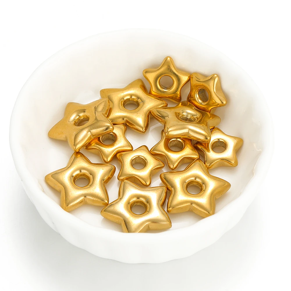 5pcs Gold Color Stainless Steel Big Hole Star Charms for DIY Jewelry Findings Necklace Bracelets Supplies Hoop Earrings Making