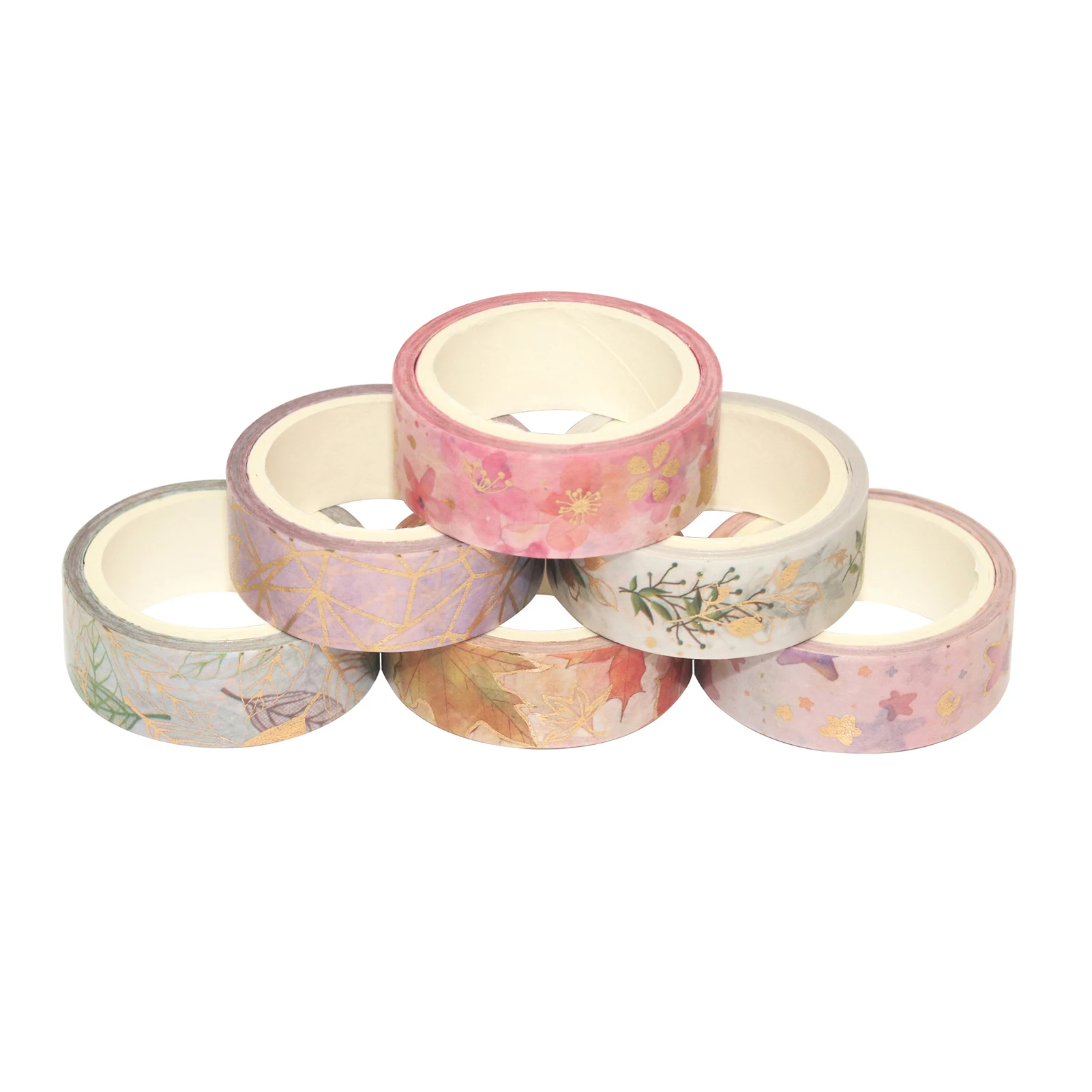 【New】6 Rolls Washi Tape Set Floral Gold Foil Washi Masking Tape 15mm Wide Plant Leaves Flower Decorative Adhesive Tape Sticker