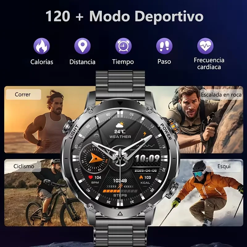 2026 Men SportsWatch, 1.7' Round HD Screen, 1400mAh, Dual LED (SOS Red+White), 120+ Sports, IPX8 Waterproof, Wireless Call, Gift - 5