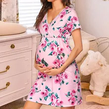 Maternity Pajamas Robe Nightgown Pregnant Summer Women Breastfeeding Nursing Dress Lace V-neck Pregnancy Sleepwear Nightdress