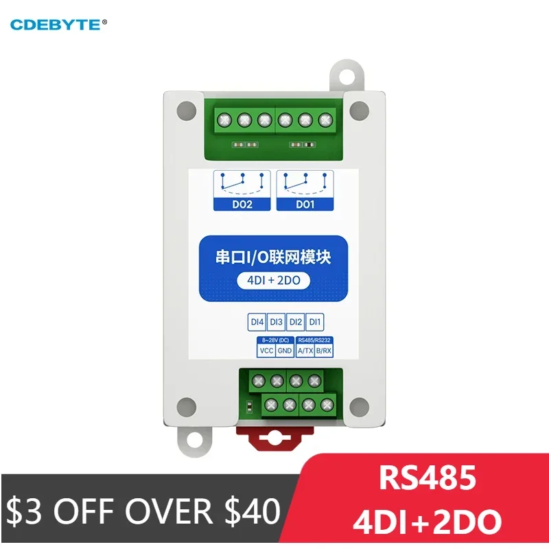 ModBus RTU Serial IO Module RS485 Interface 4DI+2DO 8 Digital Outputs  Rail Installation 8~28VDC CDEBYTE MA01-AXCX4020 modbus rtu serial port i o networking module 4di 2do ma01 axcx4020 rs485 rs485 data acquisition and monitoring 8 digital output