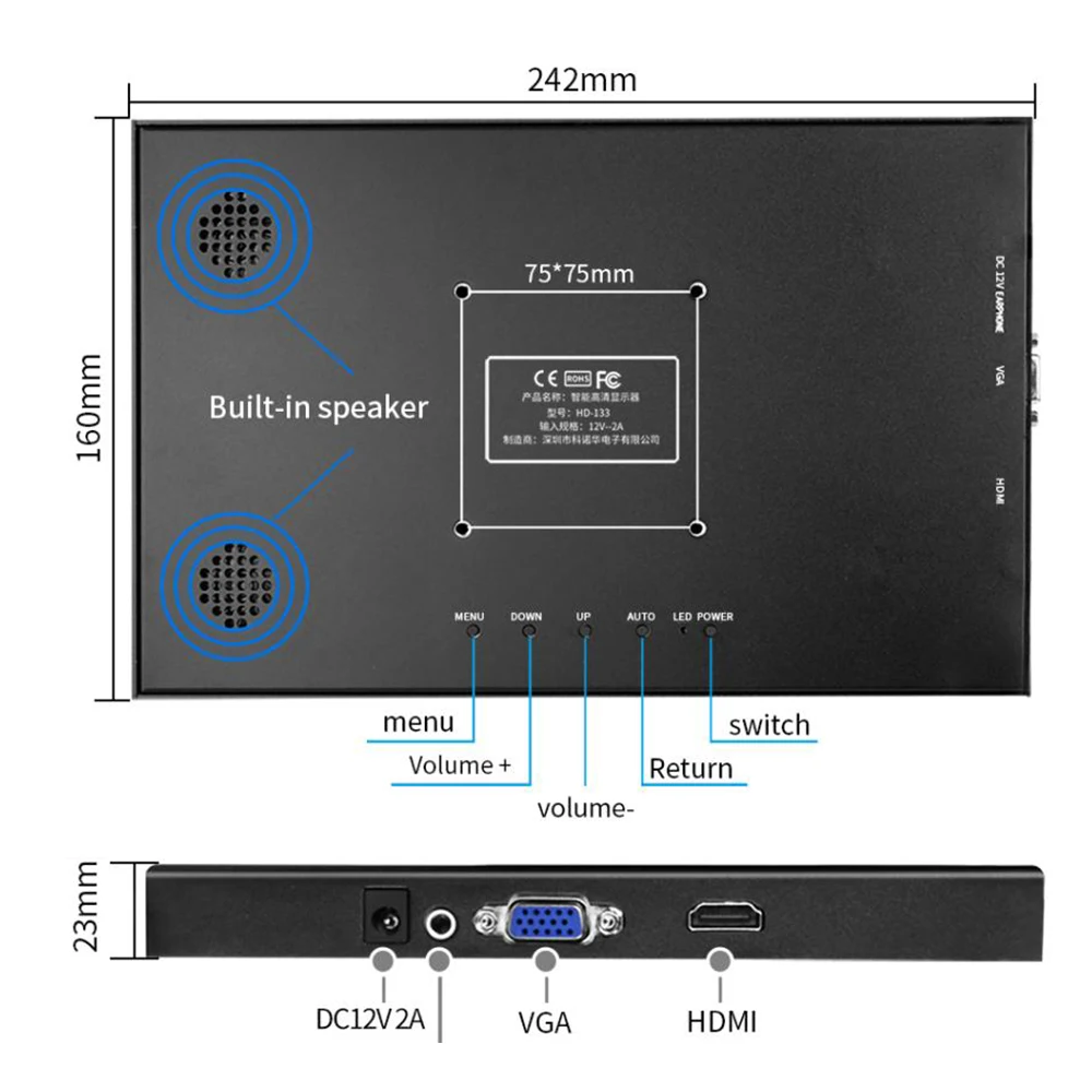 ޴  Ǯ HD 1920x1080 IPS Switch Ŀ , PC PS4 ġ XBOX Ȯ ȭ, DC 12V2A ǥ HDMI VGA, 11.6 ġ