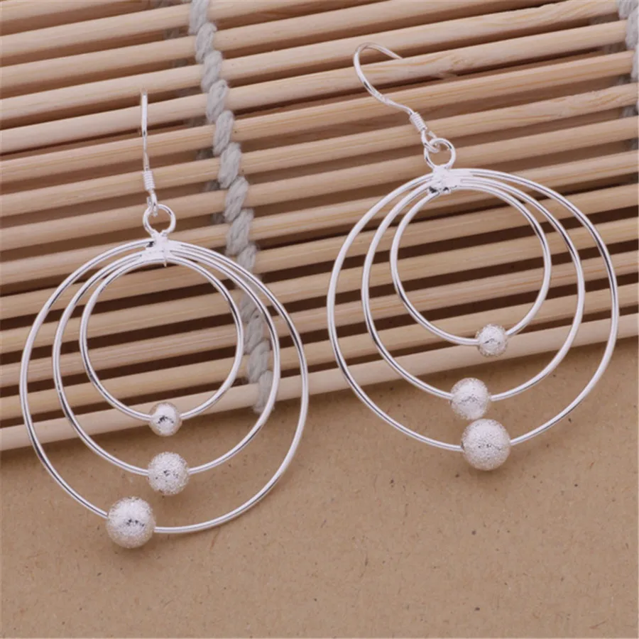 Pendientes de plata de ley 925 100% pura para mujer, joyería con cuentas de tres círculos, regalos de Navidad, fiesta de boda, novedad