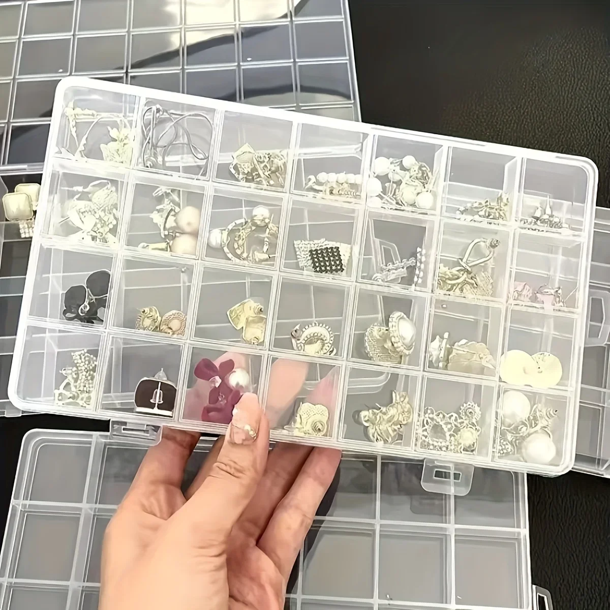 24 Grids Jewelry Box Large Capacity Square Transparent Plastic Storage Case