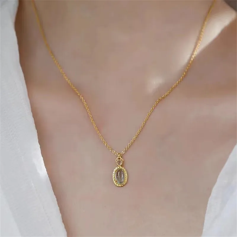 

S925 Sterling Silver Plated 14K Gold Pure Silver High Grade Geometric Pendant Necklace for Women French Vintage Party Jewelry