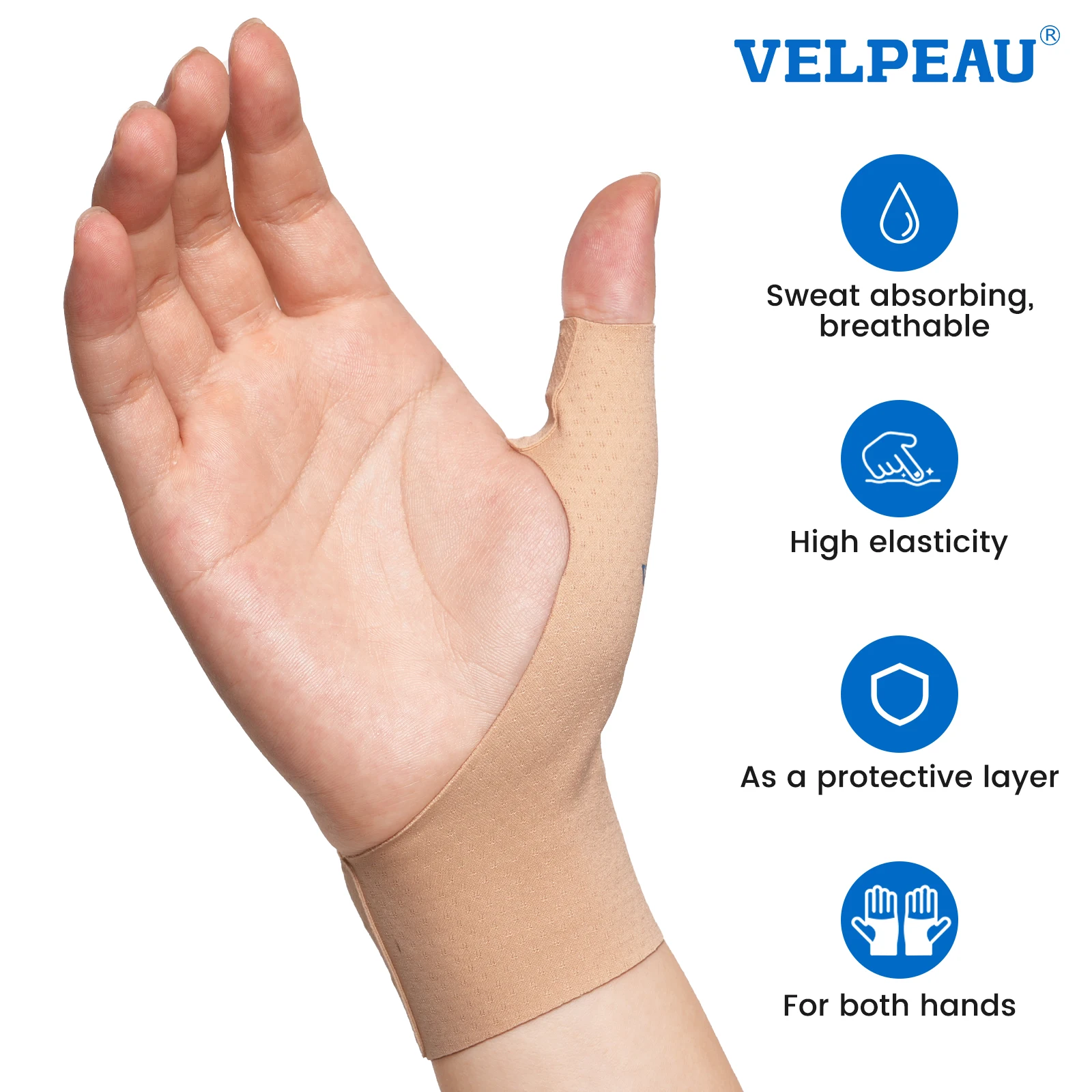 Thumb Wrist Support Brace VELPEAU Elastic Thumb Wrist Support Brace Splashproof Compression Sleeve for Arthritis Pain, Tendonitis, Sprain and Sports 2 PCS