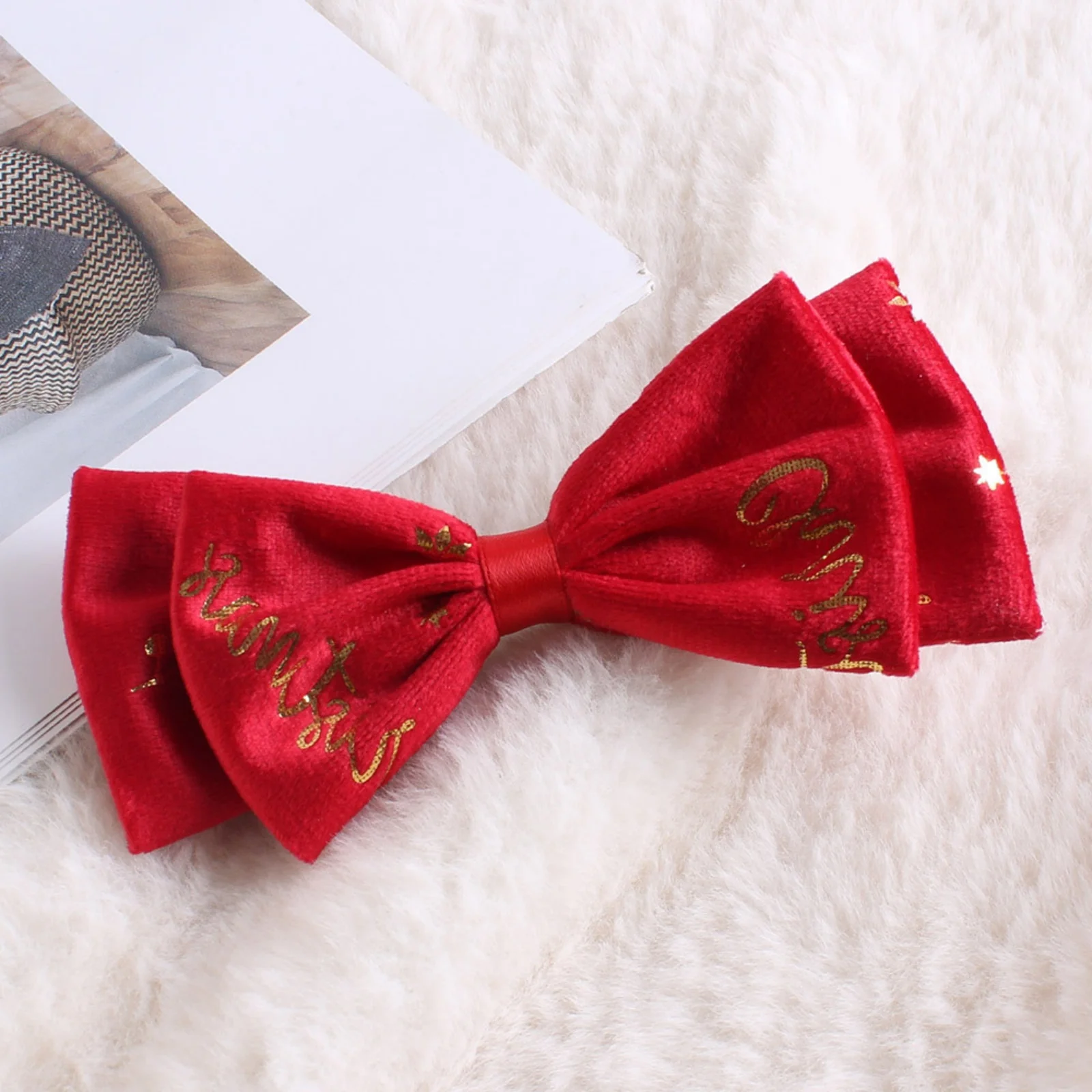 1PC Christmas Bow Hair Clips-Festive Red Green Gold Printed Hair Accessories For Women Girls Xmas Holiday Party Hair Decoration