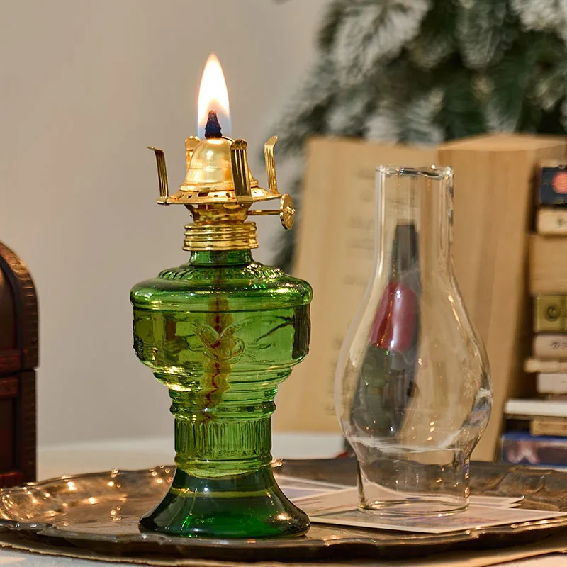 2-Pack Large Rustic Wall-Mounted Kerosene Lamps - Antique Bronze, 11" Height, Clear Glass
