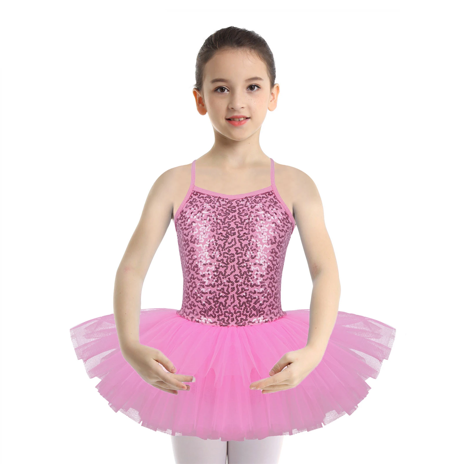 Детское балетное платье-пачка без рукавов с блестками детское балетное платье с блестками и перекрестной спиной для девочек