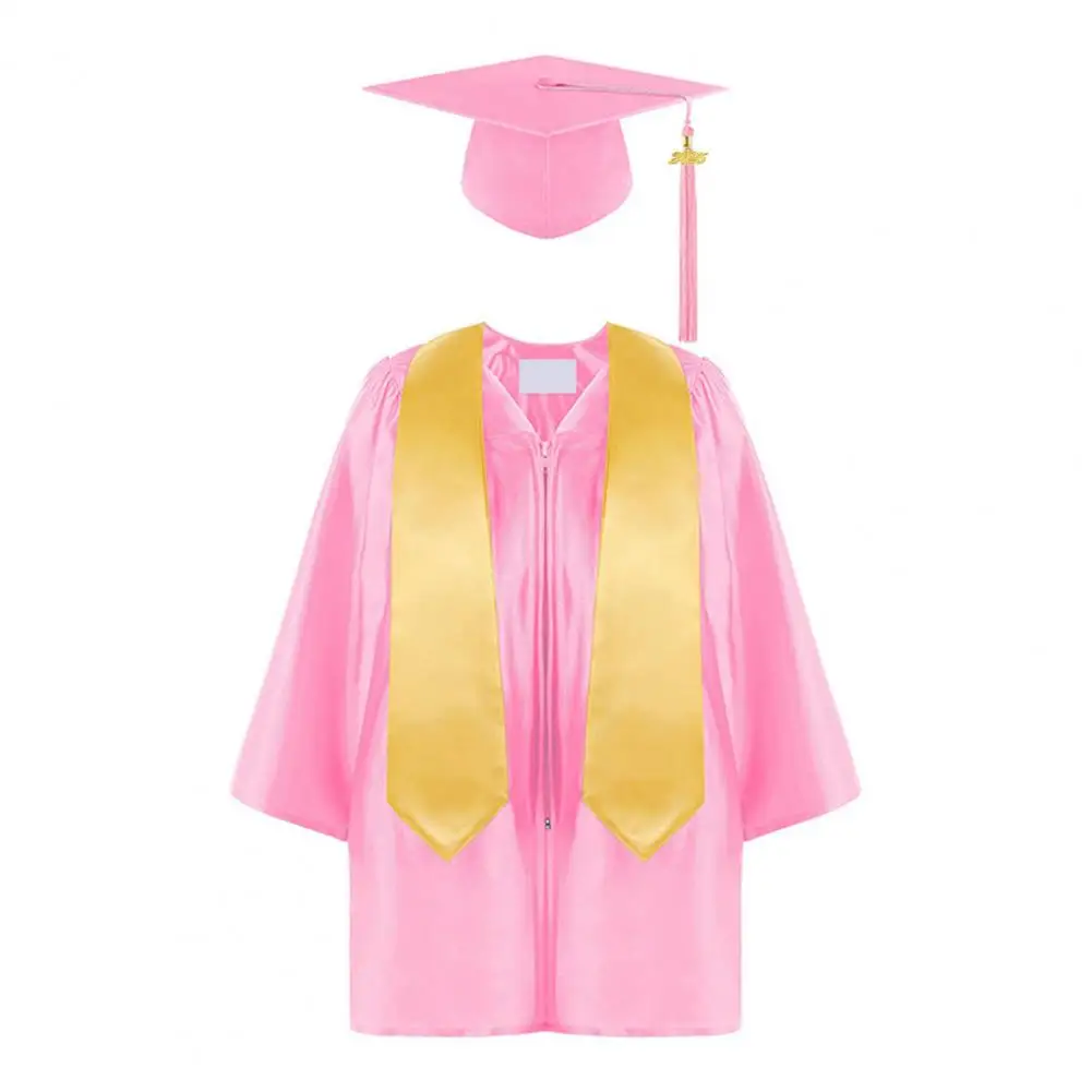 3 Pcs/Set Children Graduation Apparel,Tassel Hat And Shawl,Long Sleeve V Neck Kids Zipper Closure,Kindergarten Graduation Attire