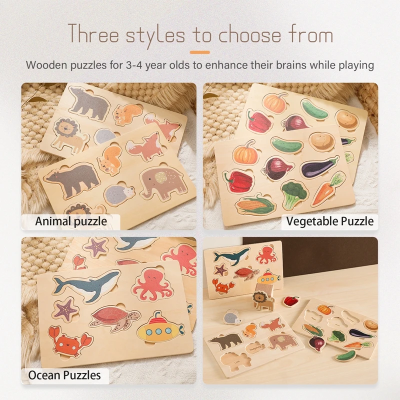 1pc 3D Wooden Animals Montessori Puzzle Colorful Puzzles Matching Toys For Children Training Cognitive Educational Learning Toy