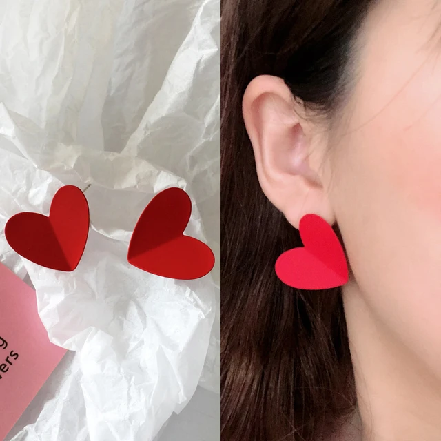 Trend Asymmetric Hollow Heart Earrings for Women 2021 Beautiful Girl Cute Party Jewelry Korean Yellow Blue Stdu Earrings 614