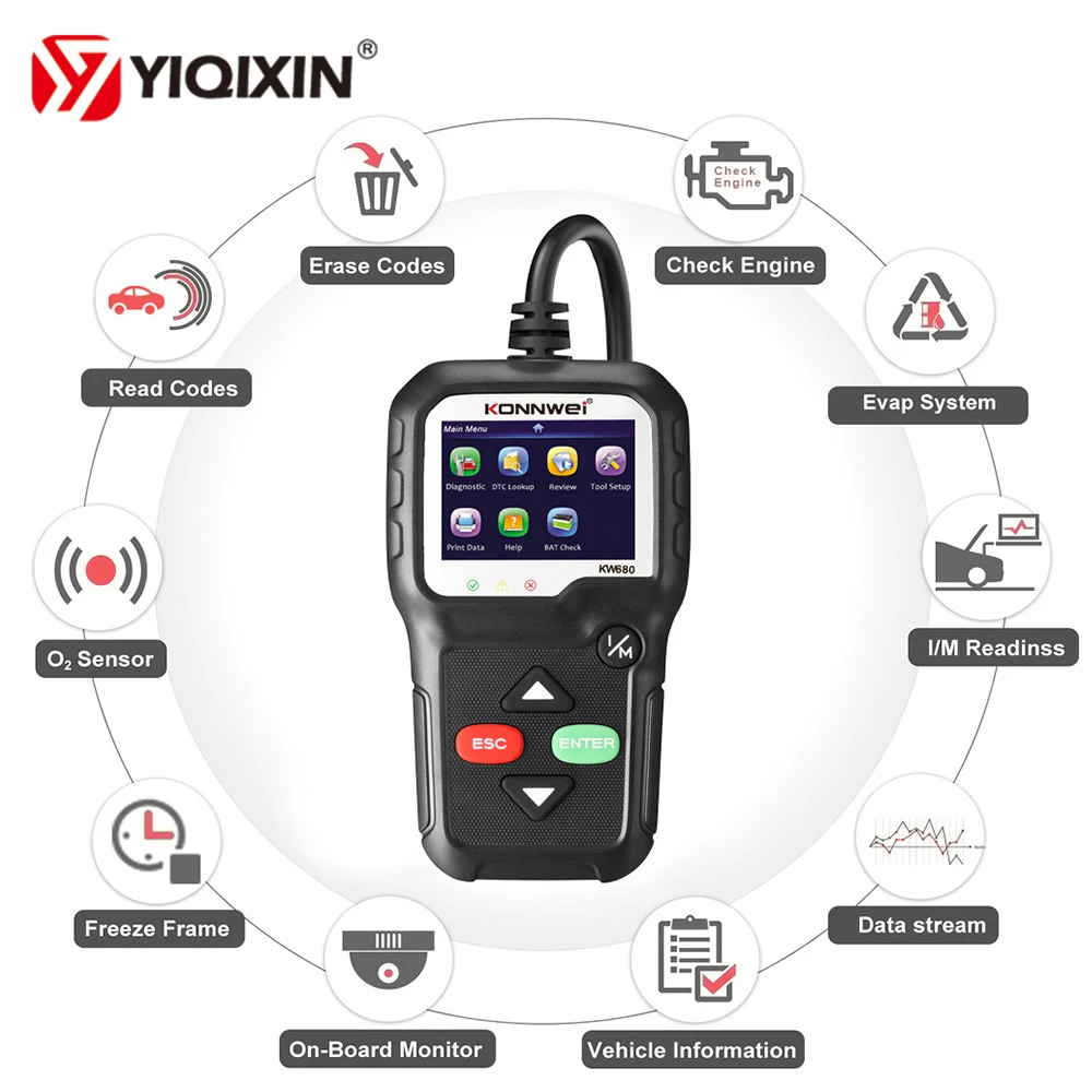

Konnwei KW680 Code Reader Scanner Multi-language Full Obd2 Function kw 680 Auto Car Diagnostic Tool pk