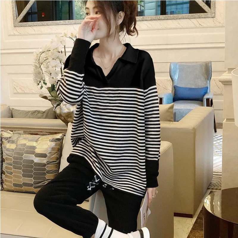 

Striped 2023 Women's Sweatshirt Baggy Top Loose Woman Clothing Long Y2k Style Basic Emo Korean Streetwear Autumn and Winter Xxl