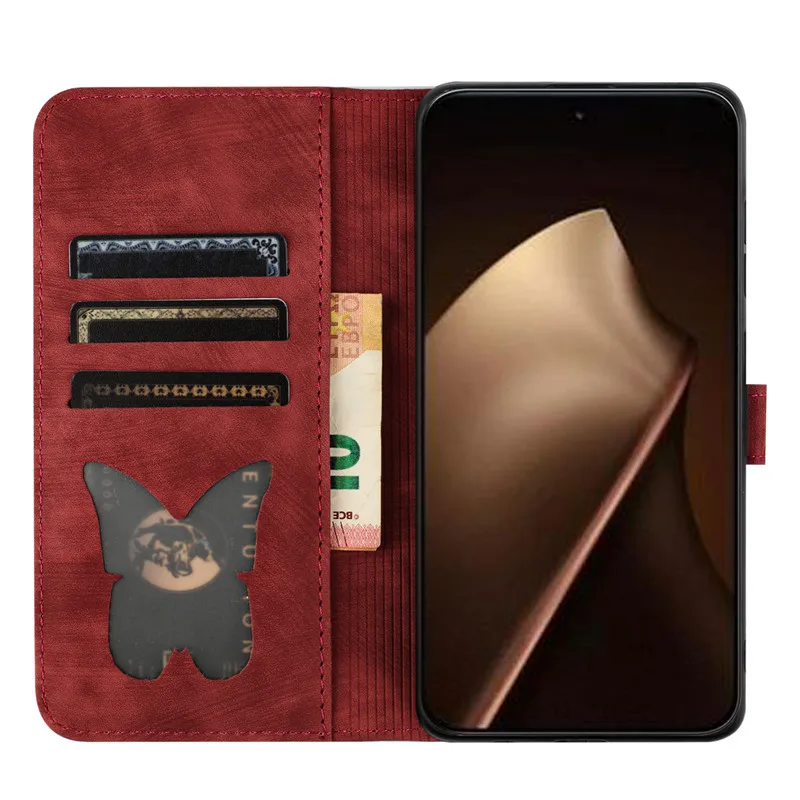 Butterfly & Cat Leather Wallet Flip Cover Case