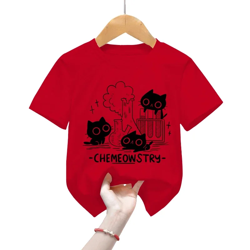 Camiseta clásica para niños y niñas, ropa de química de ciencia, camiseta de gato negro