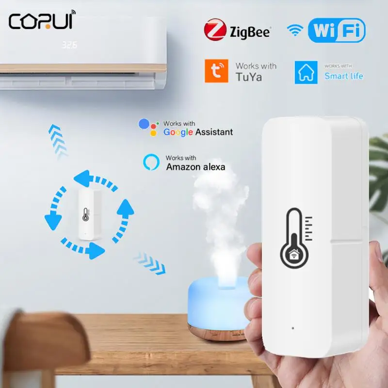 

CORUI WIFI/ZigBee Tuya Smart Temperature & Humidity Sensor Indoor Thermometer With Buzzer Alarm For Smart Life Alexa Google Home