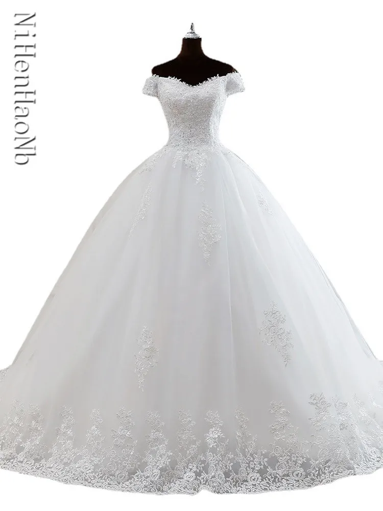 

New Elegant Sexy Boat-neck Style Beautiful Wedding Dress Boho Marriage Dress Robe De Mariee Vestidos De Novia Wedding Gown