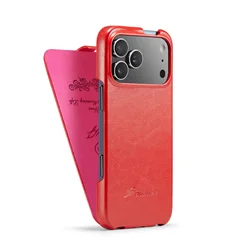 Retro Leather Vertical Flip Shockproof Hard Back Phone Case Cover - iPhone 15 (Red)