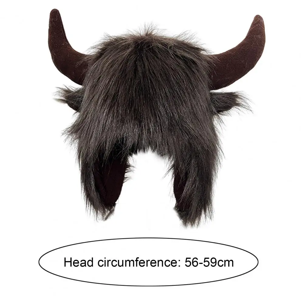 Faux Fur Hat 1Pc Fluffy Windproof Thermal Thunderbolt Balaclava Cow Horn Decor Winter Hat