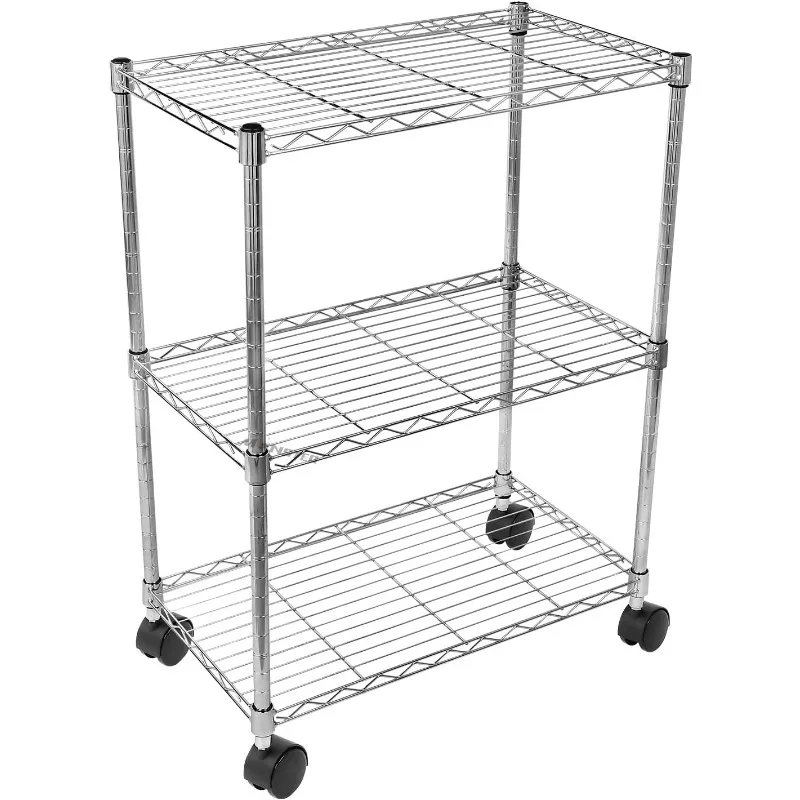 

Heavy Duty 3-Shelf Shelving with Wheels, Adjustable Storage Units, Steel Organizer Wire Rack, Chrome