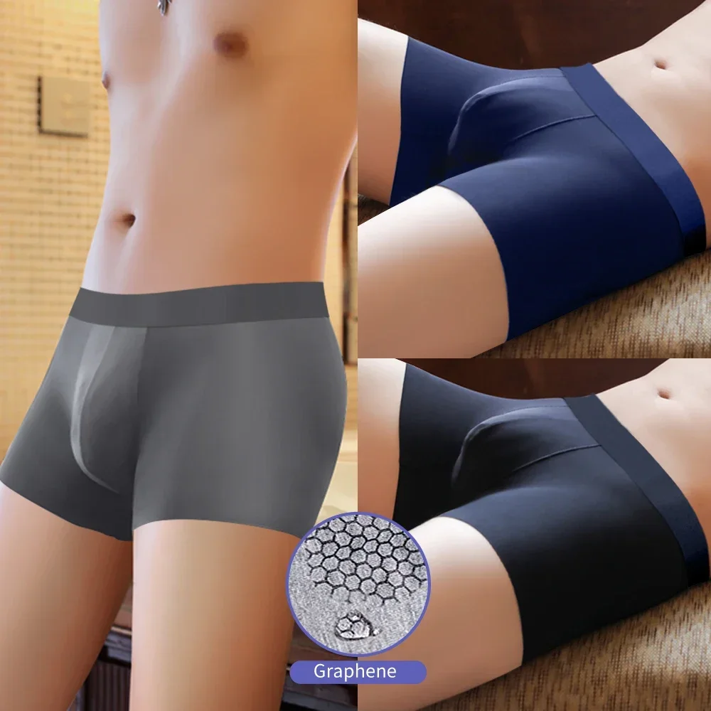

Brand Men's Underwear Graphene 3A Antibacterial Underpants Ice Silk Men Boxer Shorts Moisture Absorbent Elastic Male Pantie