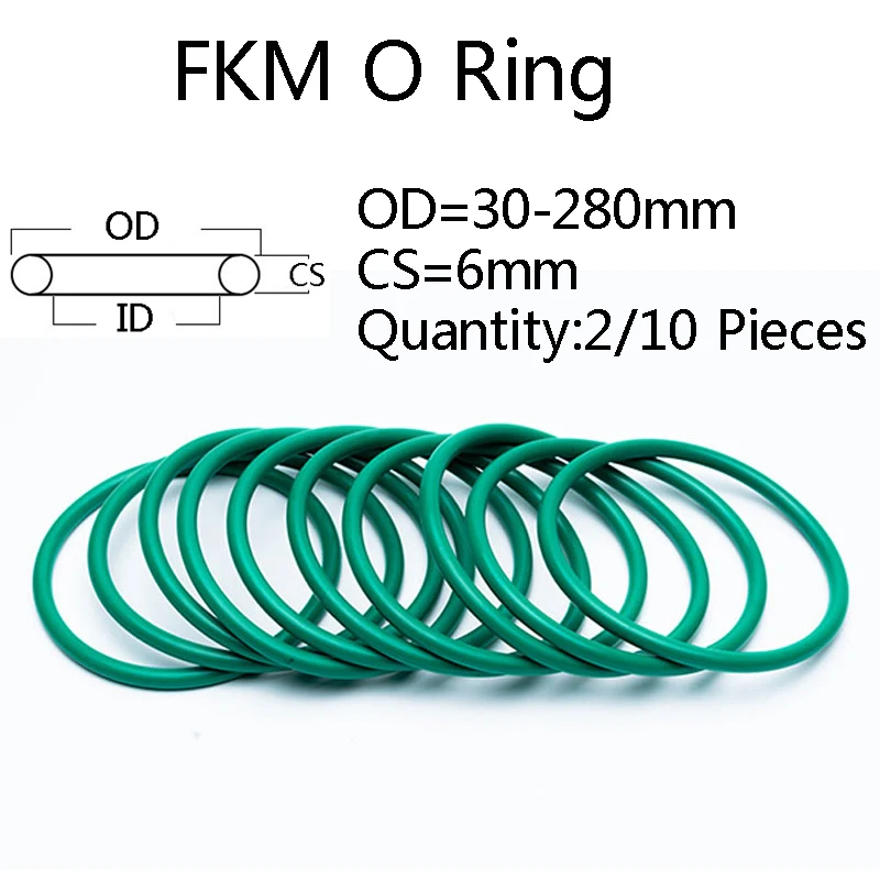 

2/10 шт. уплотнительное кольцо CS 6 мм зеленое FKM флюоровое резиновое уплотнительное кольцо OD 30-280 мм Механическое уплотнение устойчивое к высоким температурам