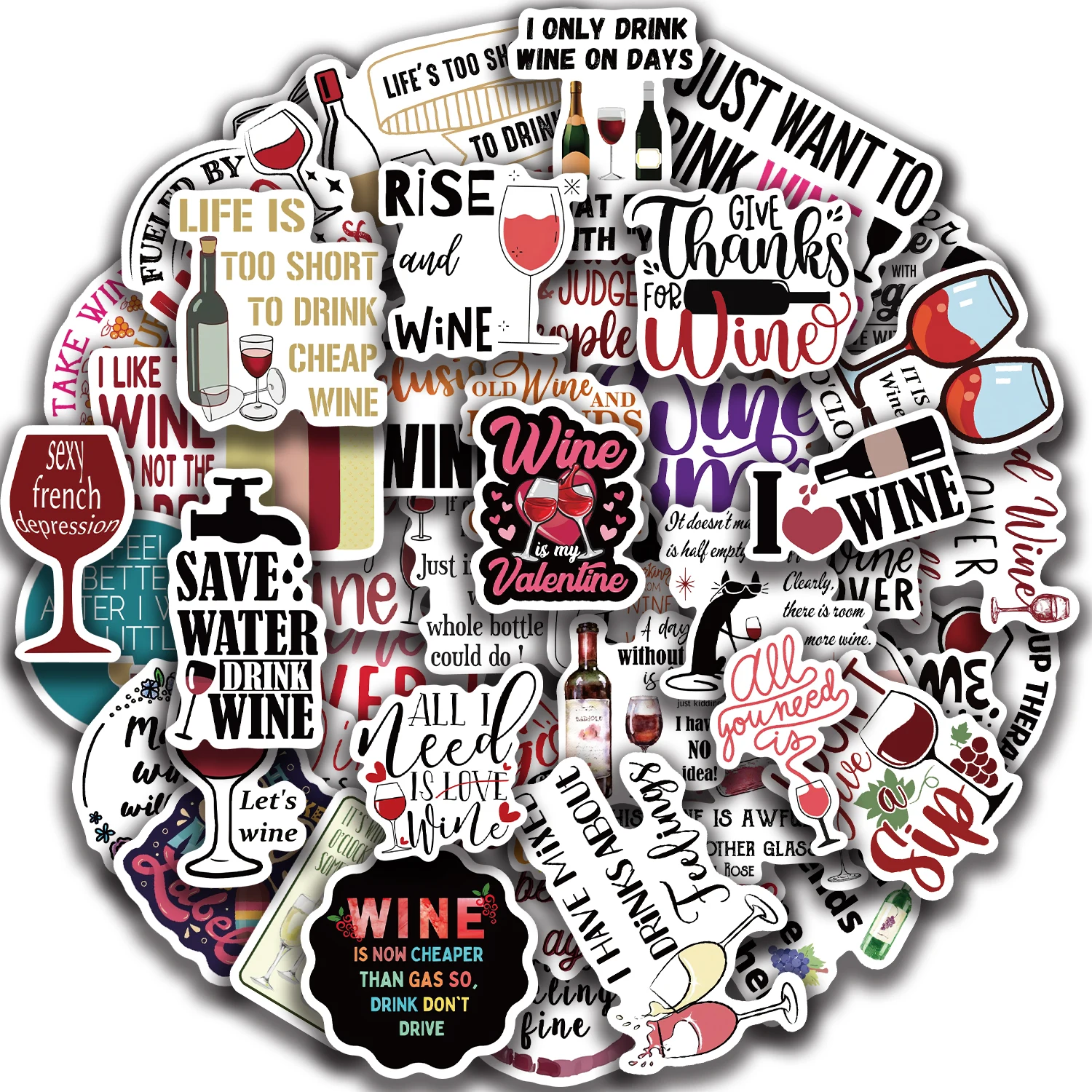 

50PCS Wine Quotes Stickers Aesthetic Decal For Helmet Laptop Scrapbooking Luggage Bottle DIY Graffiti Wealth Lucky Sticker