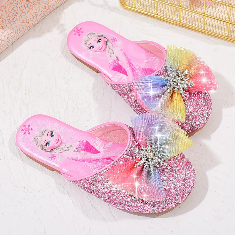 Disney Girl's Sandals Slippers Frozen Princess Elsa Sequin Bow