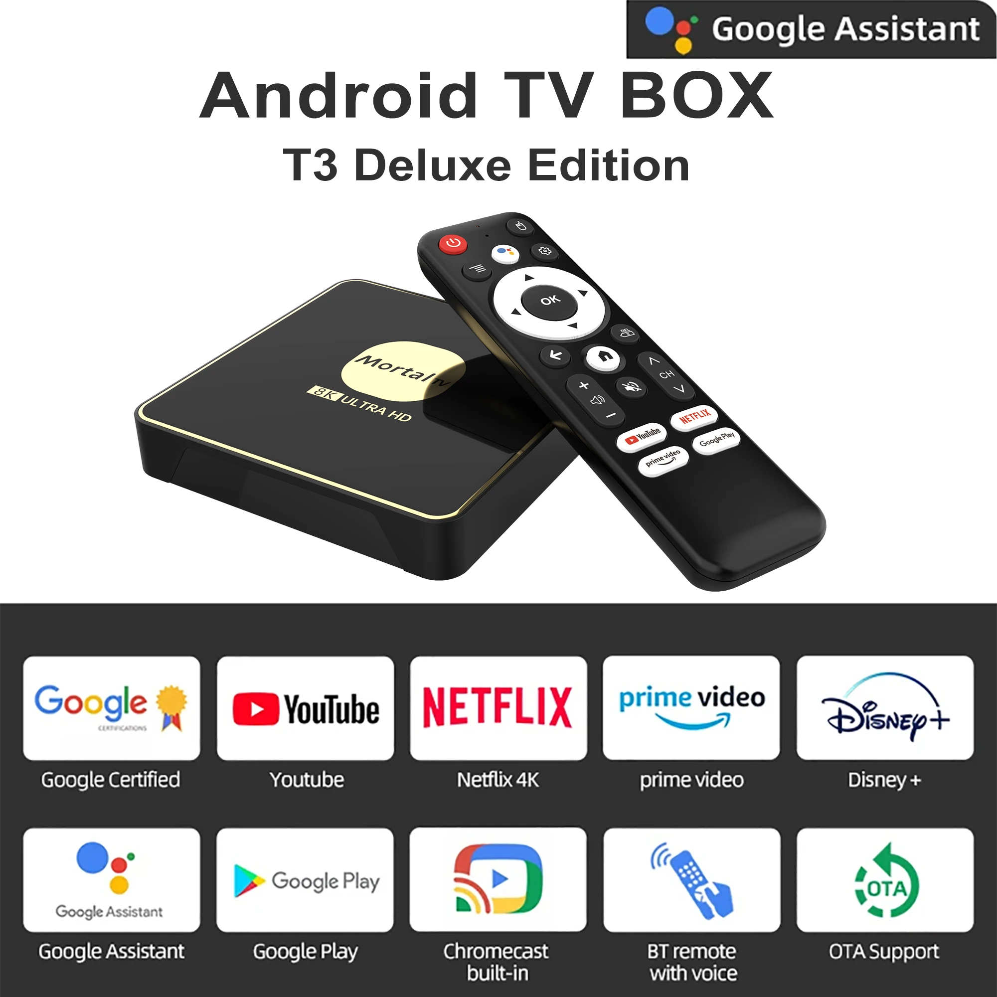 Smart TV Box Android13 CPU Rockchip3528 Google Assistant