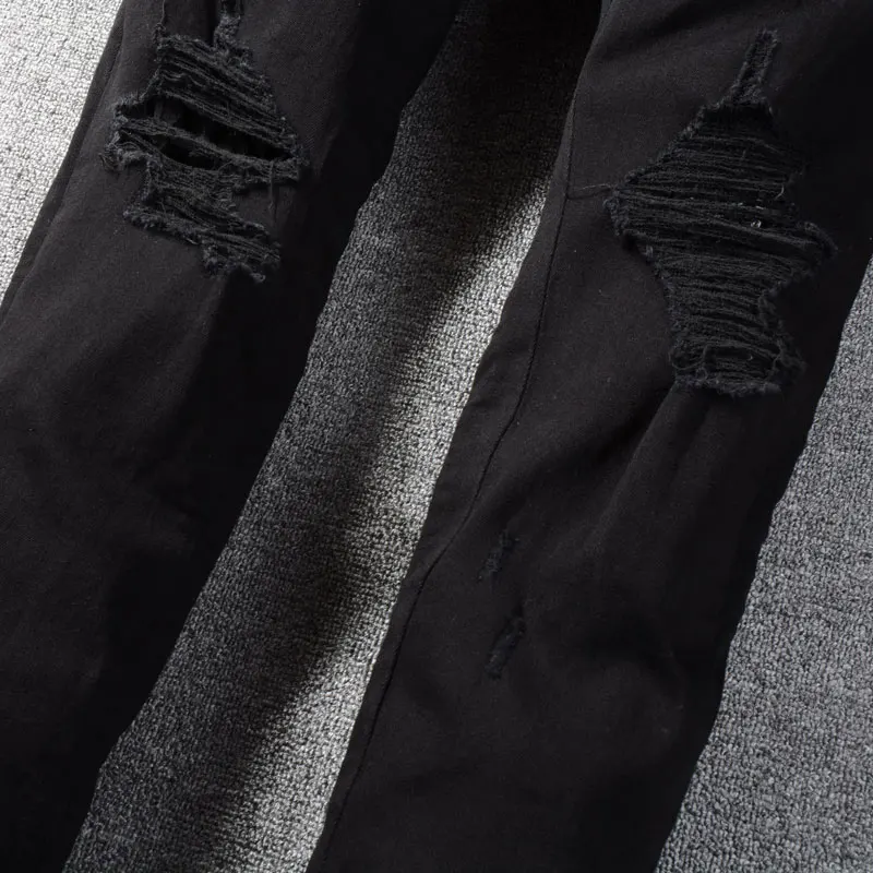 High Street Fashion Men Jeans Black Stretch Skinny Fit Ripped Jeans Men Hole Designer Hip Hop Brand Denim Pencil Pants Hombre