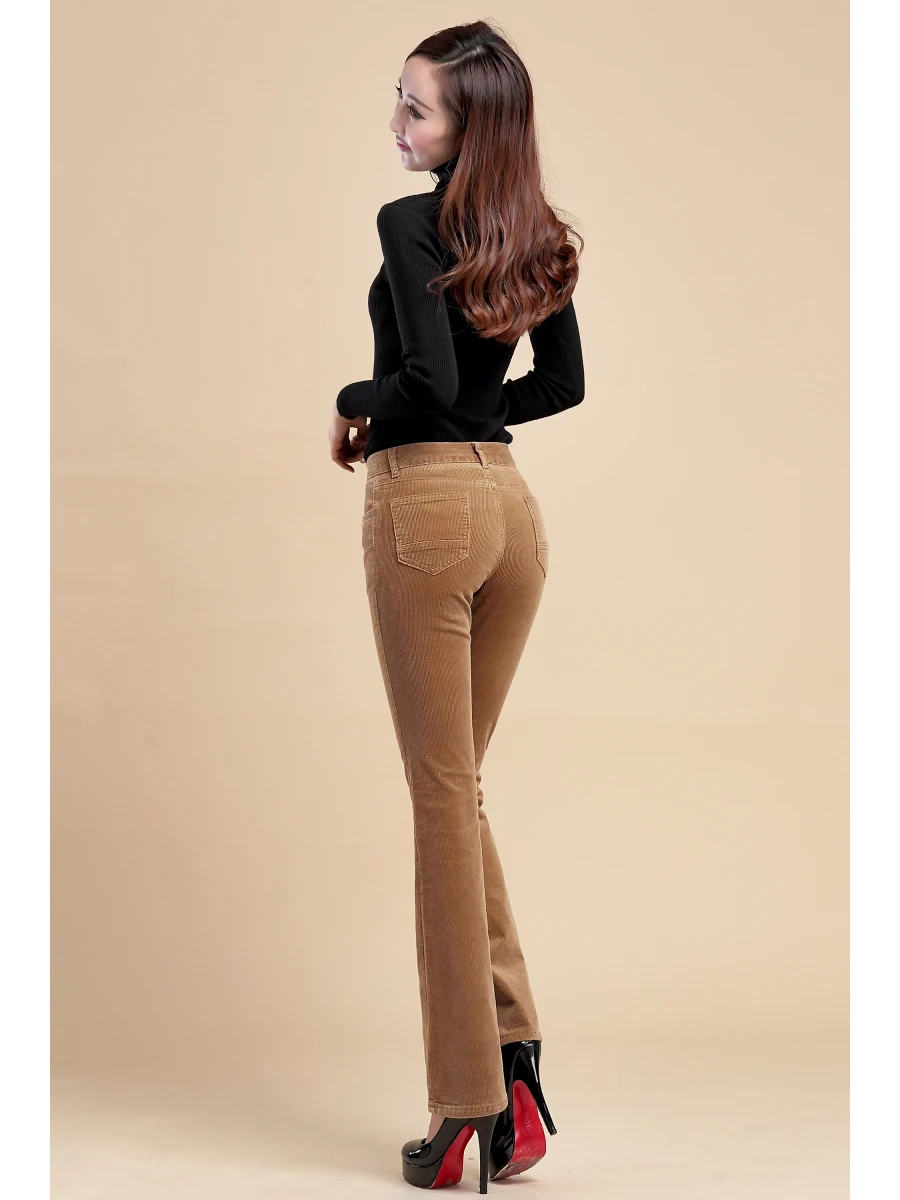 2025, Damen-Cordhose mit weitem Bein, mittlere Taille, ausgestellte Cordhose, Freizeithose, Herbst und Winter – Detail 4
