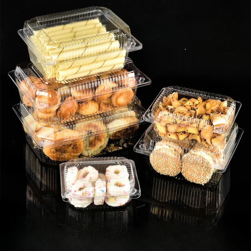 100pcs Disposable Transparent Box with Lid Plastic Fruit Cutting Fruit take Box Rectangular Food Box, Pastry Cake Packaging Box 4