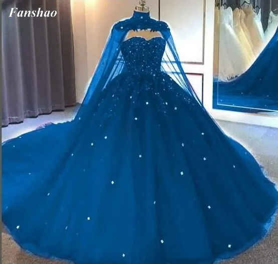 Fanshao wd730 Sweetheart Quinceanera Dress With Cape For 15 Years Fashion Lace Beads Court Train Princess Birthday Party Gown quinceanera dresses