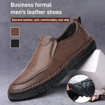 Scarpe casual traspiranti da uomo per papà di mezza età Scarpe casual da lavoro in pelle per uso quotidiano Slip-on casual da uomo in vera pelle 1
