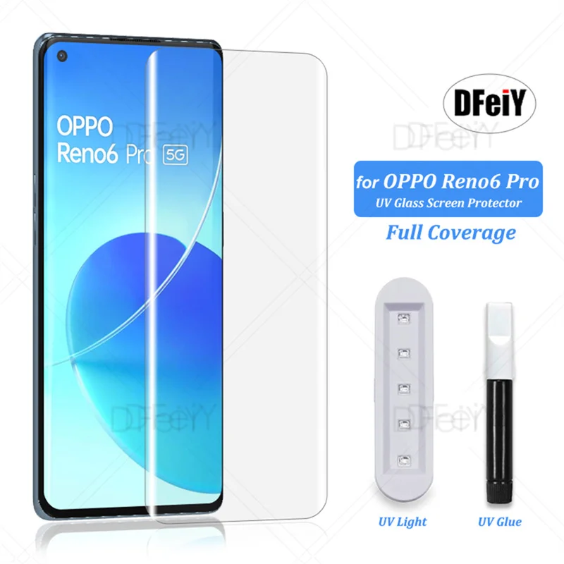 

DFeiY UV Glass for OPPO Reno 6 Pro 5G Full Coverage UV Screen Protector for oppo reno 6 5 4 Pro Tempered Glass Film